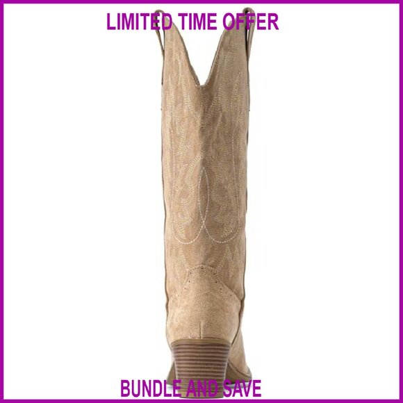 Suede Cowboy Boots Women Chunky Heel Pointed Toe Mid Calf Western - Picture 7 of 8